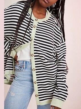 Free People Black & White Classic Striped cardigan